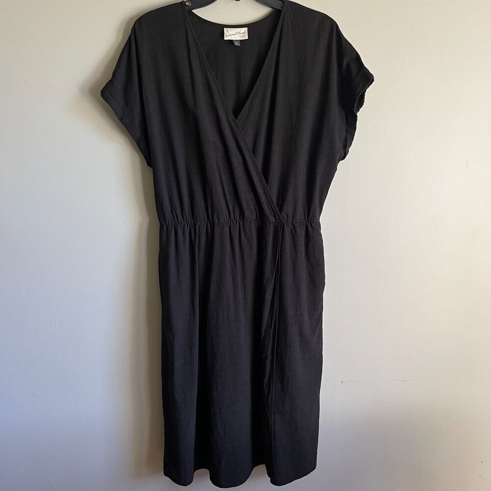 Universal Thread Faux Wrap Crossover Dress XL Black Pockets Cotton Blend Midi